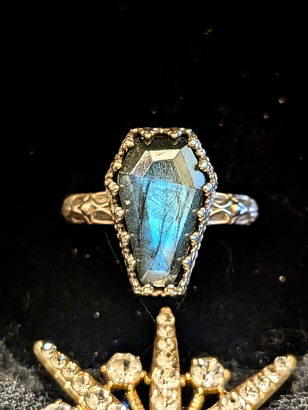 925 Sterling Silver Labradorite Coffin Ring with Blue Flash Size 10 - Picture 3 of 9